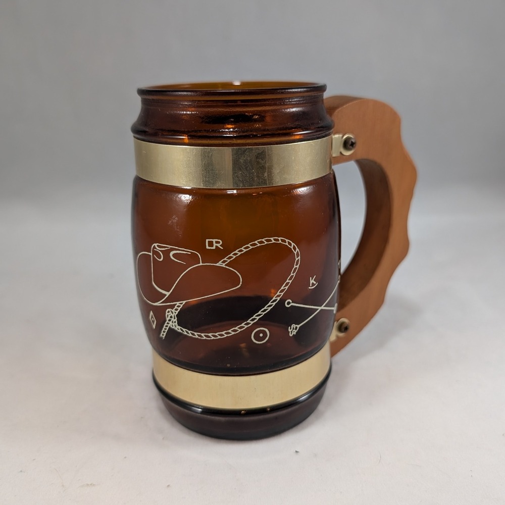 Vintage Siesta Ware Brown‎ Glass Beer Stein Mug Cowboy Western Decor